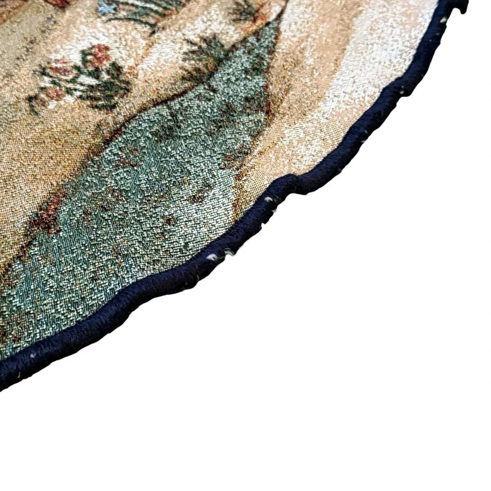 Vintage Nativity Christmas Tree Skirt Tapestry Woven Blue‎ Trim Holiday Decor